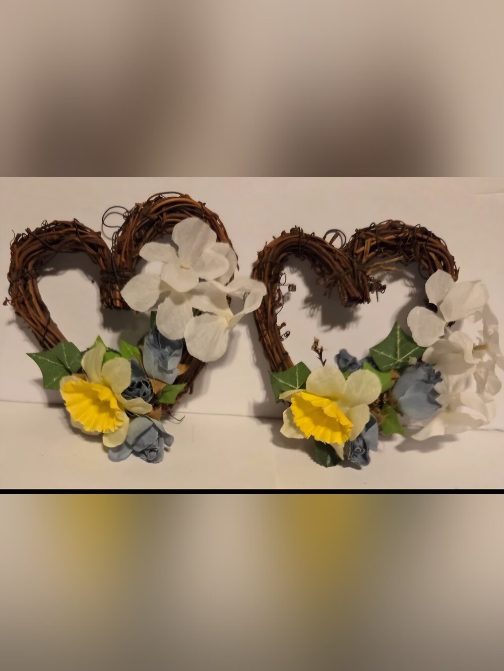 2 Heart Shaped Wall Hanging Home Decor Twig Vine Woven Vintage 4x4"